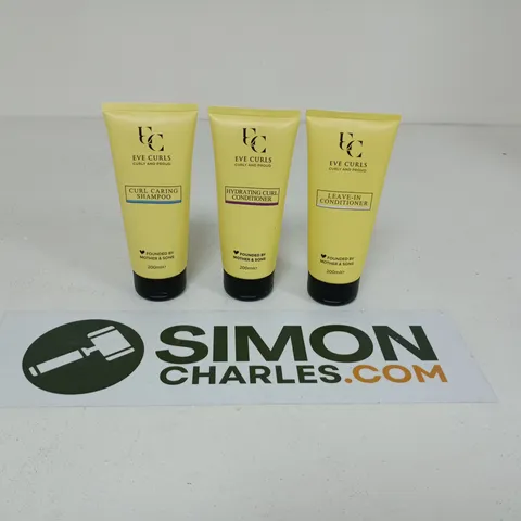 EVE CURLS HAIR CARE TRIO: CURL CARING SHAMPOO, HYDRATING CURL CONDITIONER & LEAVE-IN CONDITIONER – 3 X 200ML