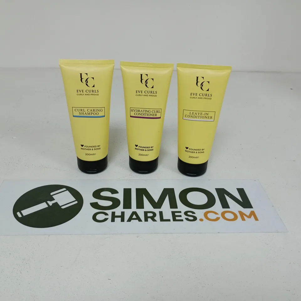 EVE CURLS HAIR CARE TRIO: CURL CARING SHAMPOO, HYDRATING CURL CONDITIONER & LEAVE-IN CONDITIONER – 3 X 200ML