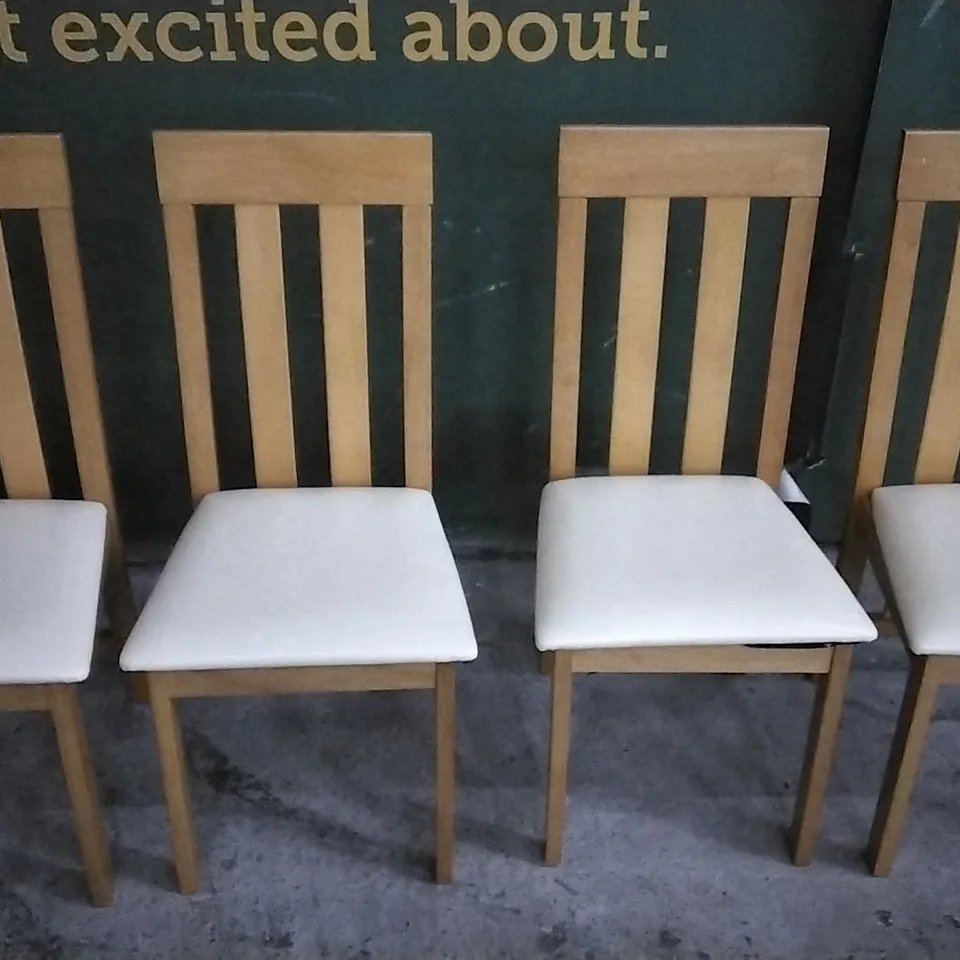 SET OF 4 WOODEN DINING CHAIRS WITH CREAM LEATHER SEAT