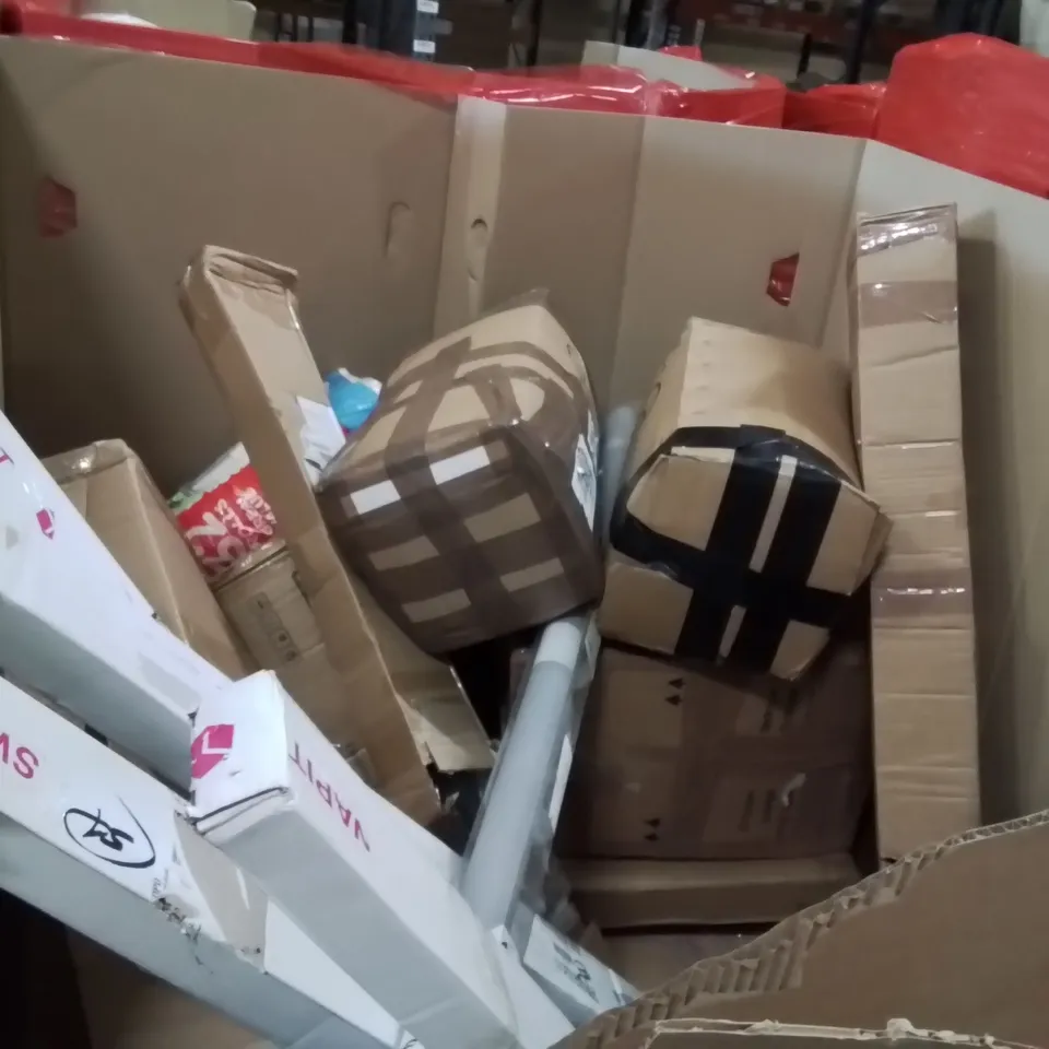 PALLET OF ASSORTED HOUSEHOLD GOODS AND PRODUCTS TO INCLUDE;END TABLE,BOTTLE CLEANING MACHINE,CHILDREN'S TRICYCLE