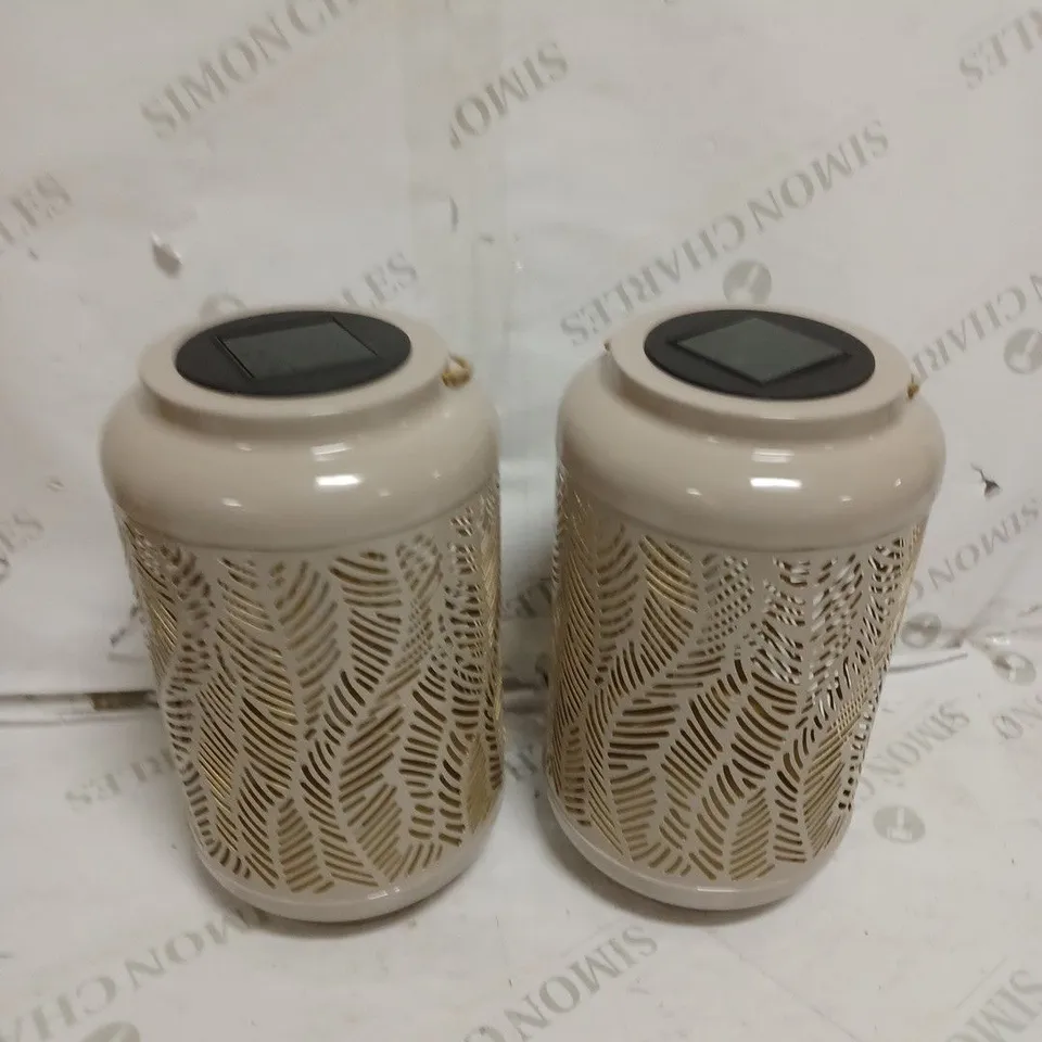 GARDEN REFLECTIONS SET OF 2 PATTERNED SOLAR LANTERNS, LEAF
