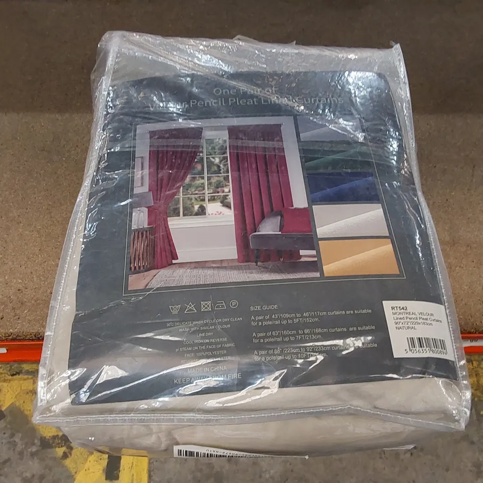 BAGGED VELOUR FULLY LINED PENCIL PLEAT ROOM DARKENING CURTAINS // 229 X 183CM (1 ITEM)