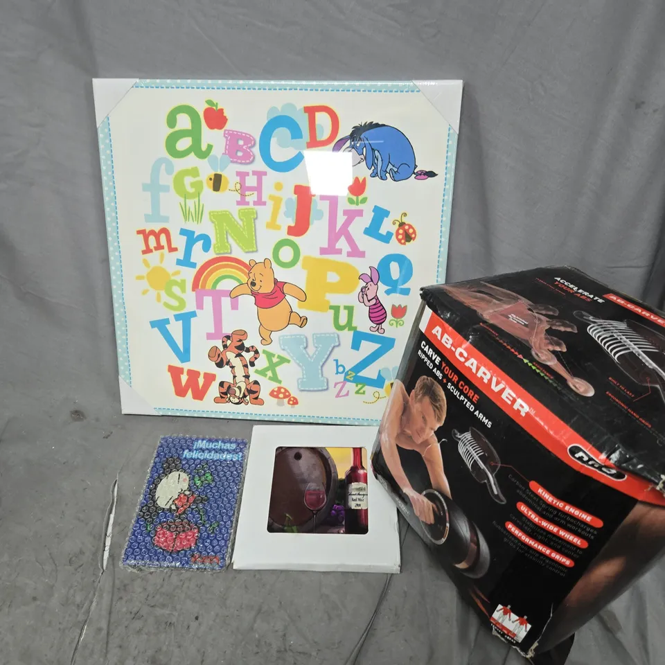 APPROXIMATELY 12 ASSORTED ITEMS TO INCLUDE AB-CARVER, DECOR TILES, CHILDRENS ALPHABET PRINT, ETC