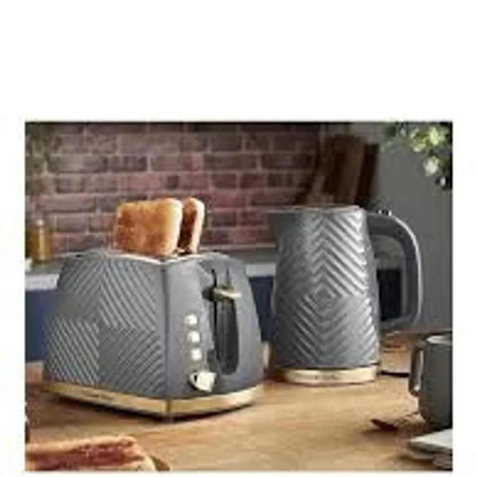 BOXED RUSSELL HOBBS GROOVE KETTLE & TOASTER BUNDLE - GREY RRP £75