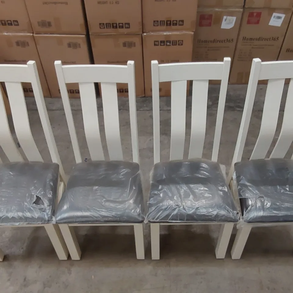 SET OF 4 DESIGNER WOODEN HIGH BACK DINING CHAIRS WITH FAUX LEATHER CUSHION PADS