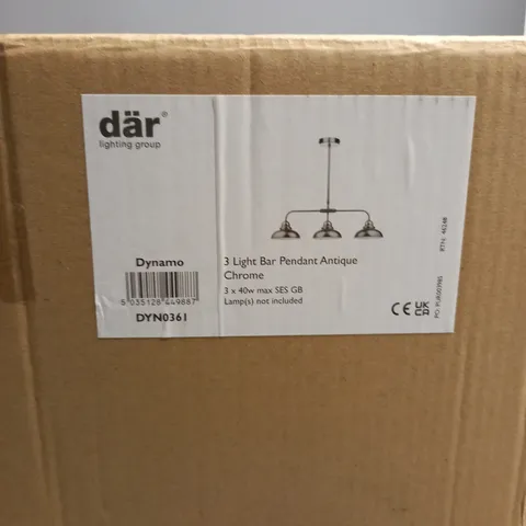 BOXED DAR DYNAMO 3 LIGHT BAR PENDANT ANTIQUE CHROME