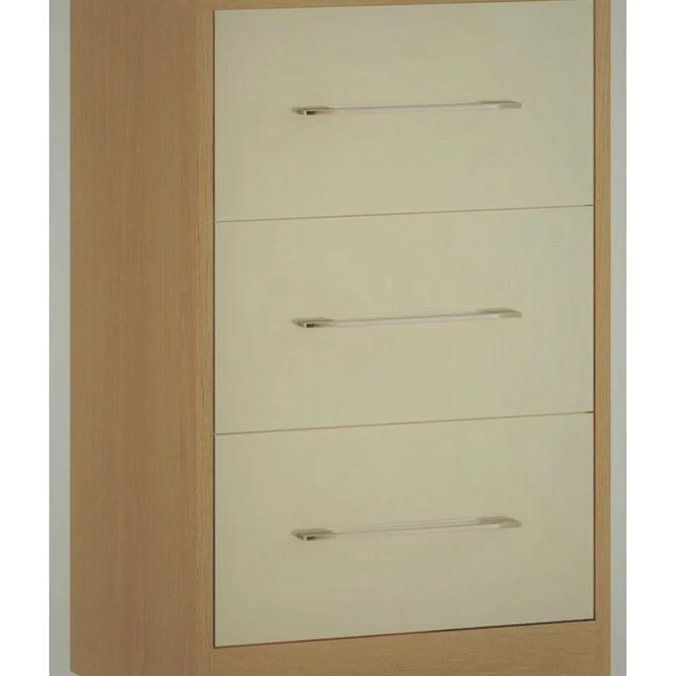BOXED SHARROTT 3 DRAWER IVORY BEDSIDE TABLE