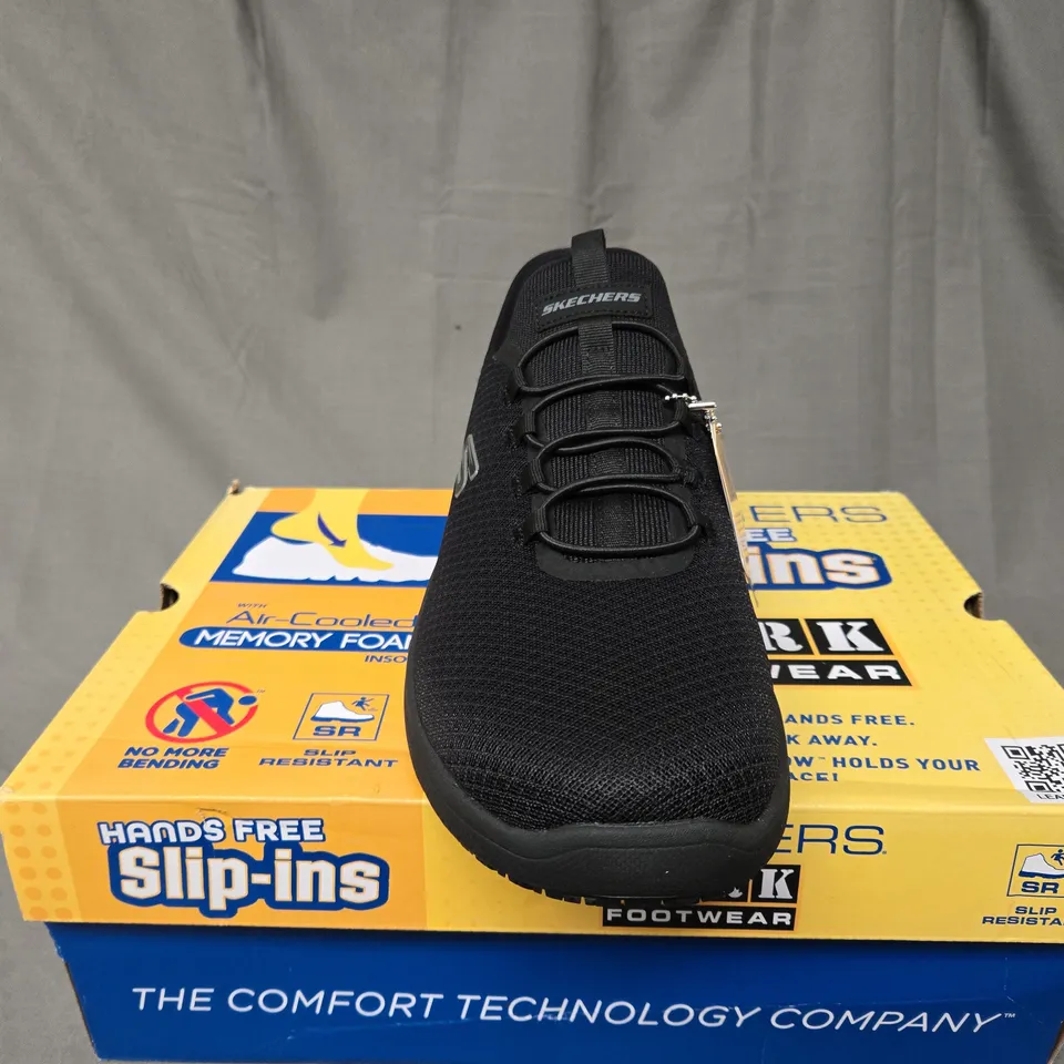 BOXED SKECHERS SUMMITS BLACK TRAINERS - UK 12 