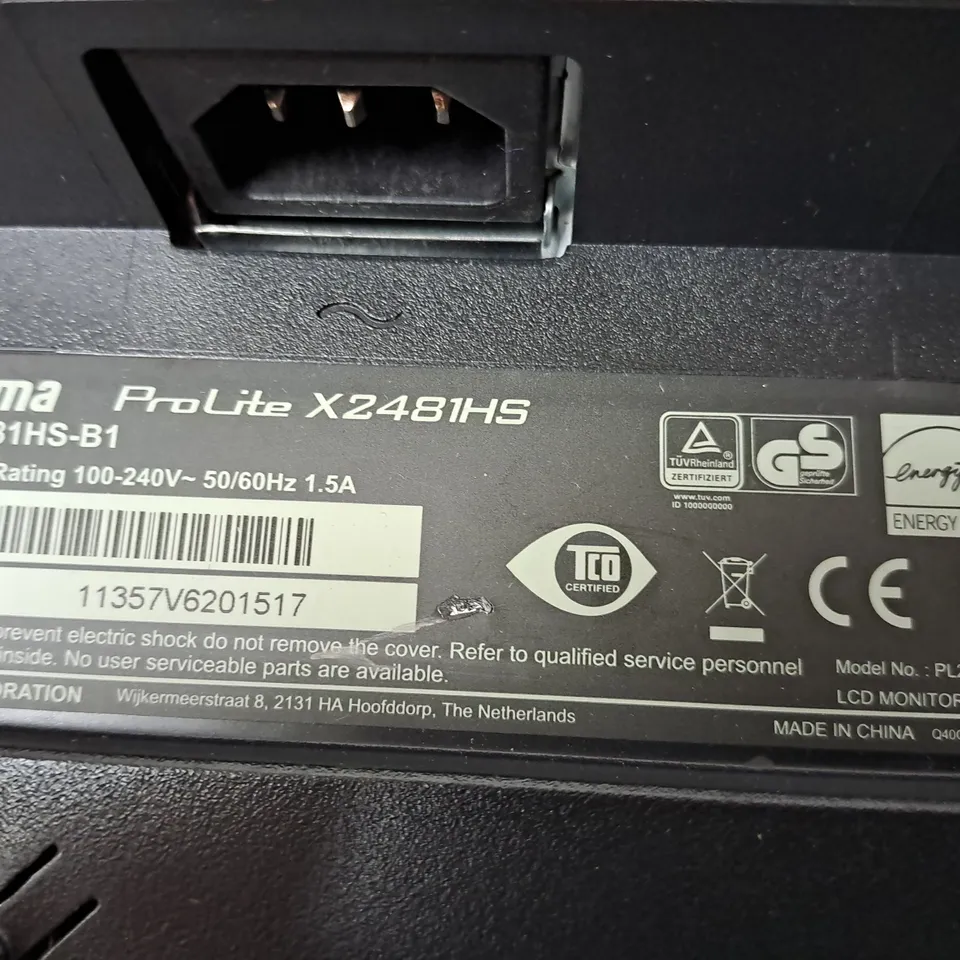 IIYAMA PRO LITE 24" MONITOR MODEL X2481HS SERIAL #11357V6201517