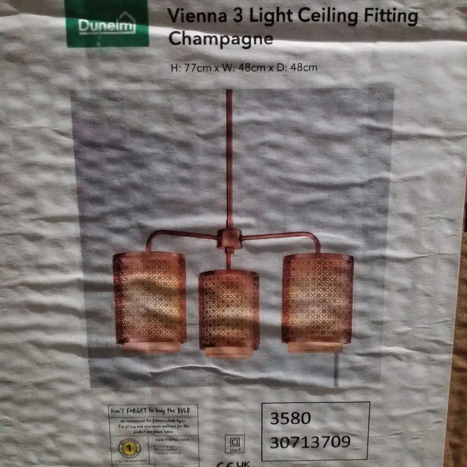 BOXED DUNELM VIENNA 3 LIGHT CEILING FITTING CHAMPAGNE 