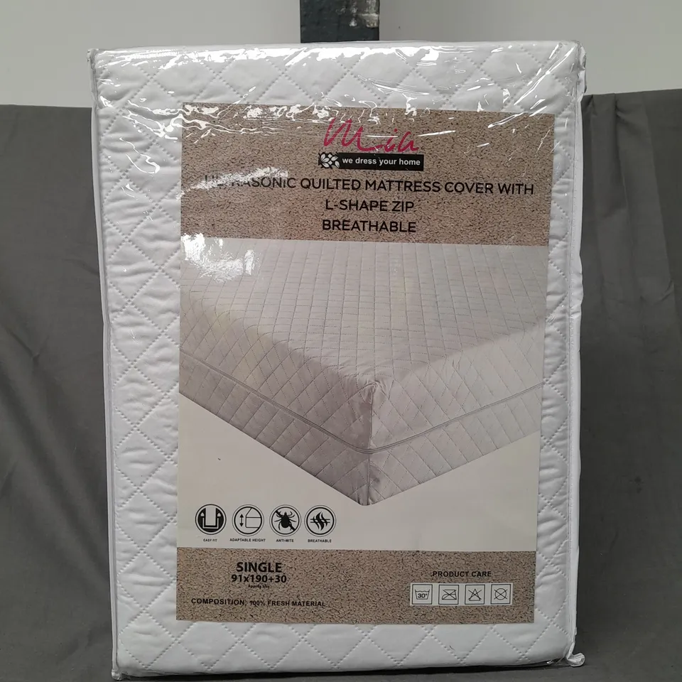 ULTRASONIC QUILTED MATTRESS COVER W. L-SHAPE ZIP - SINGLE SIZE