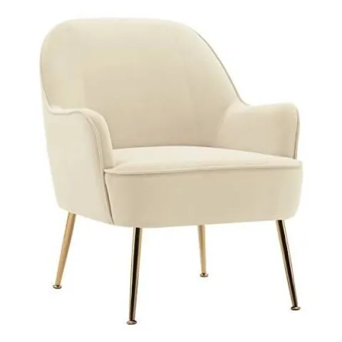 BOXED LIVINGANDHOME UPHOLSTERED ARMCHAIR WITH GOLD-PLATED FEET - WHITE (1 BOX)