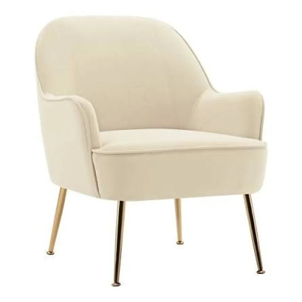 BOXED LIVINGANDHOME UPHOLSTERED ARMCHAIR WITH GOLD-PLATED FEET - WHITE (1 BOX)
