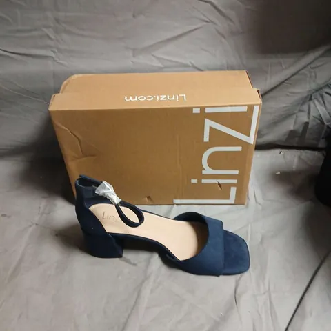 LINZI BLUE SUEDE ANKLE-STRAP BLOCK-HEEL SANDALS- SIZE UK 5