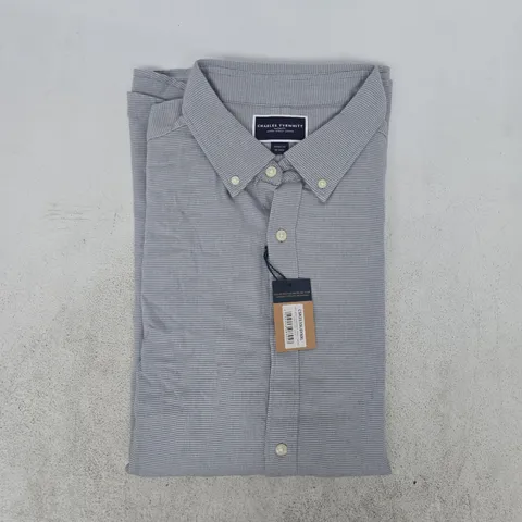 CHARLES TYRWHITT LIGHT GREY PUPPYTOOTH DOBBY FLANNEL CLASSIC FIT SHIRT SIZE XXL