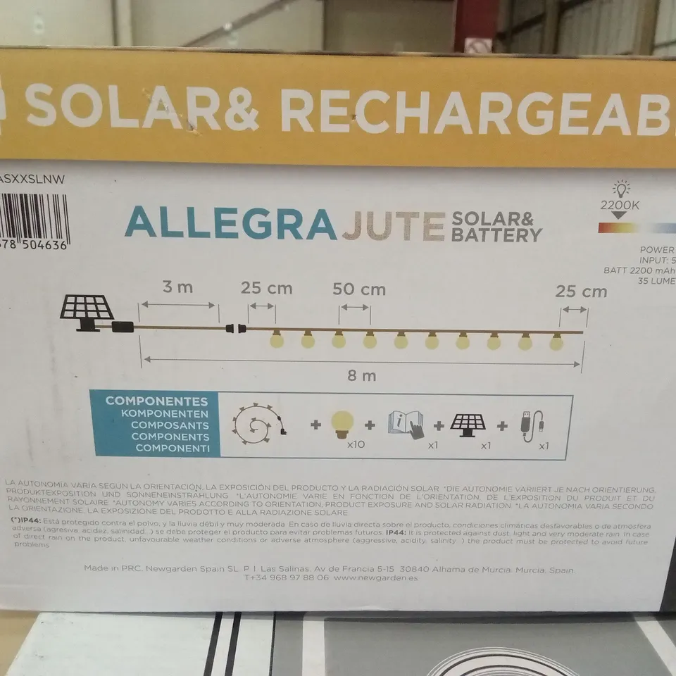 BOXED NEW GARDEN ALLEGRA JUTE SOLAR & BATTERY LIGHTS