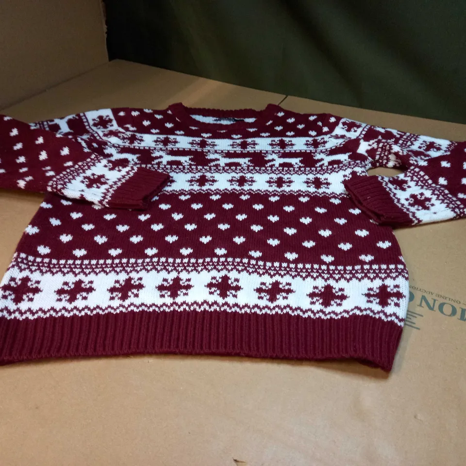 BOOHOO BURGUNDY/WHITE KNITTED CHRISTMAS INSPIRED JUMPER - LARGE