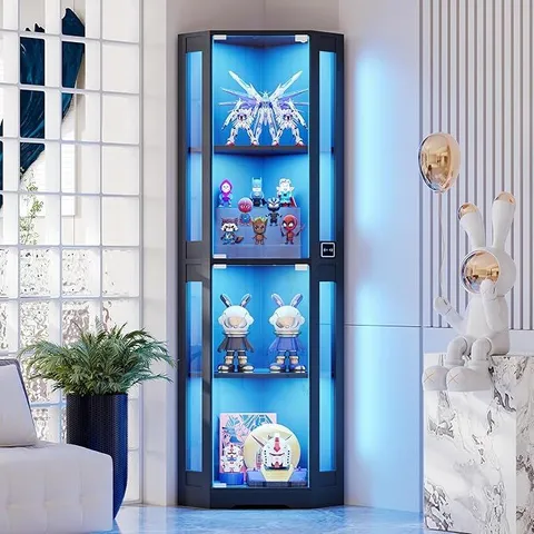 BOXED BROTTAR CORNER DISPLAY CABINET - BLACK (1 BOX)