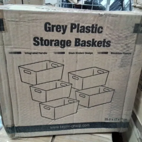 BOXED KEPLIN 5PK GREY PLASTIC STORAGE BASKETS 
