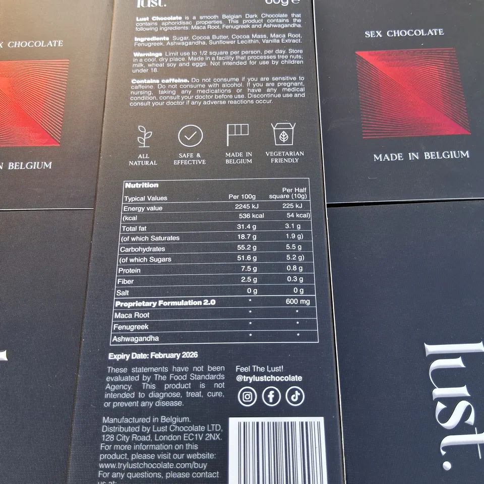 APPROXIMATELY 180 BARS OF LUST. SEX CHOCOLATE MADE IN BELGIUM 60G