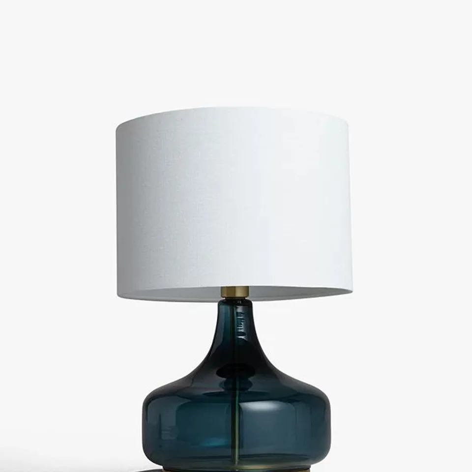 ATLEY TABLE LAMP, GLASS BASE, LINEN SHADE