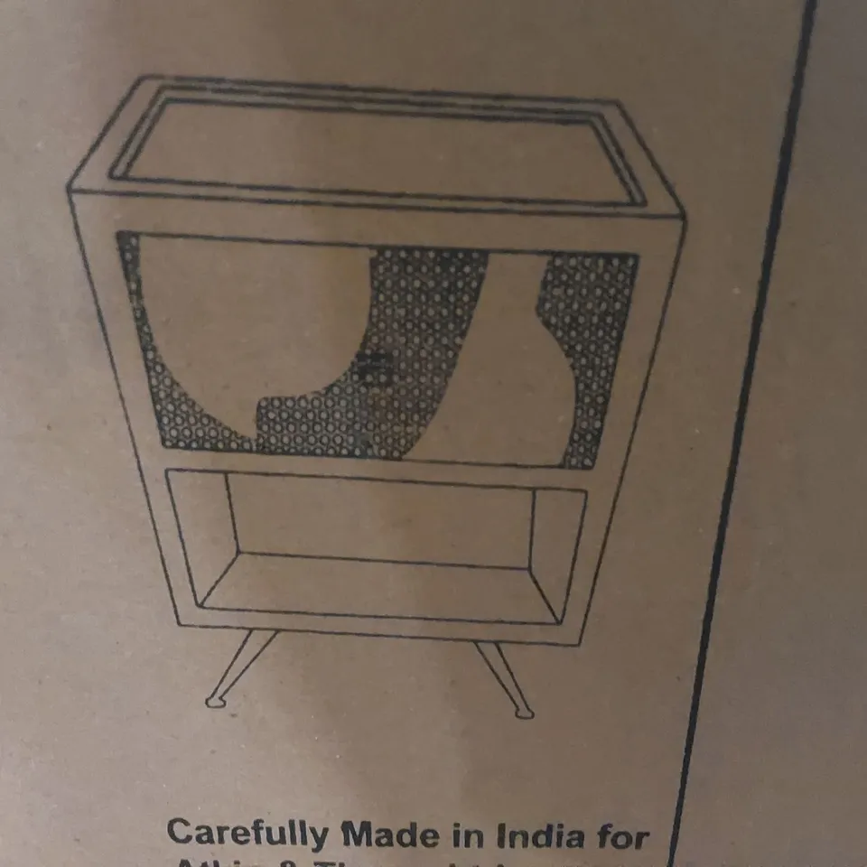 BOXED ATKIN AND THYME ABSTRACT 1 DRAWER BEDSIDE TABLE - BLACK & WHITE