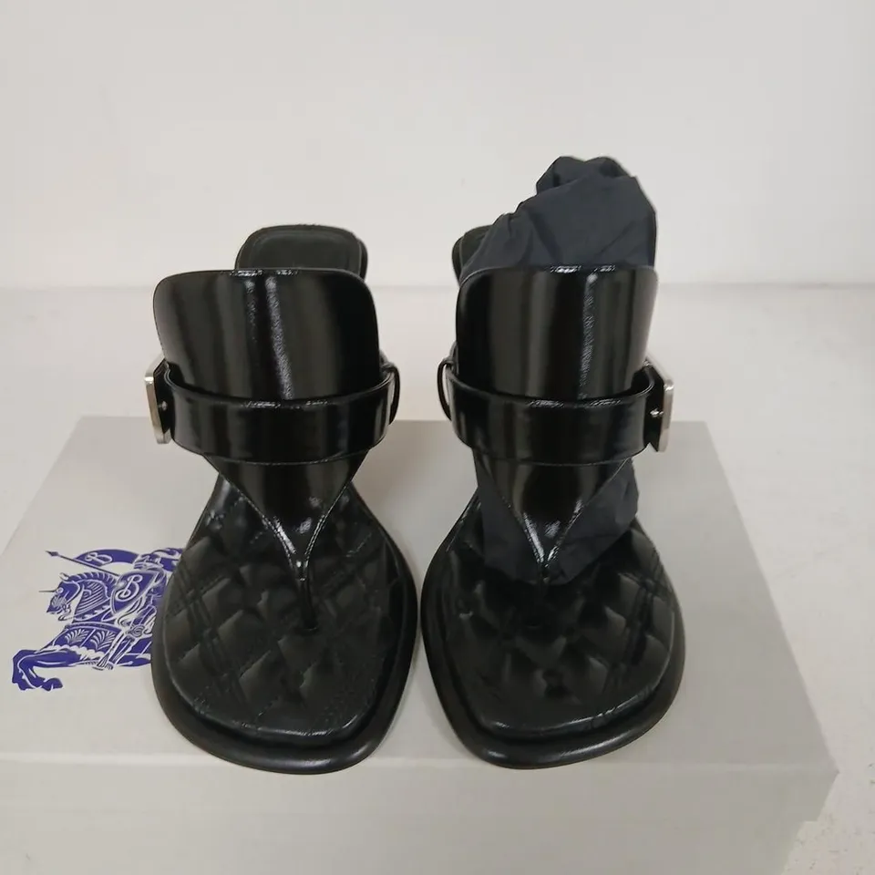 BURBERRY BLACK QUILTED LEATHER HEELED SANDALS, UK4 (EU37)
