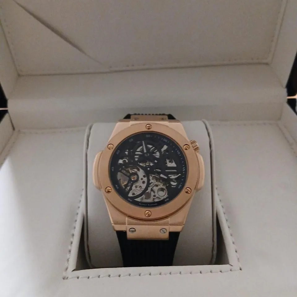 BERNARD REINHARDT ROSE GOLD SKELETON DIAL WRISTWATCH – BOXED