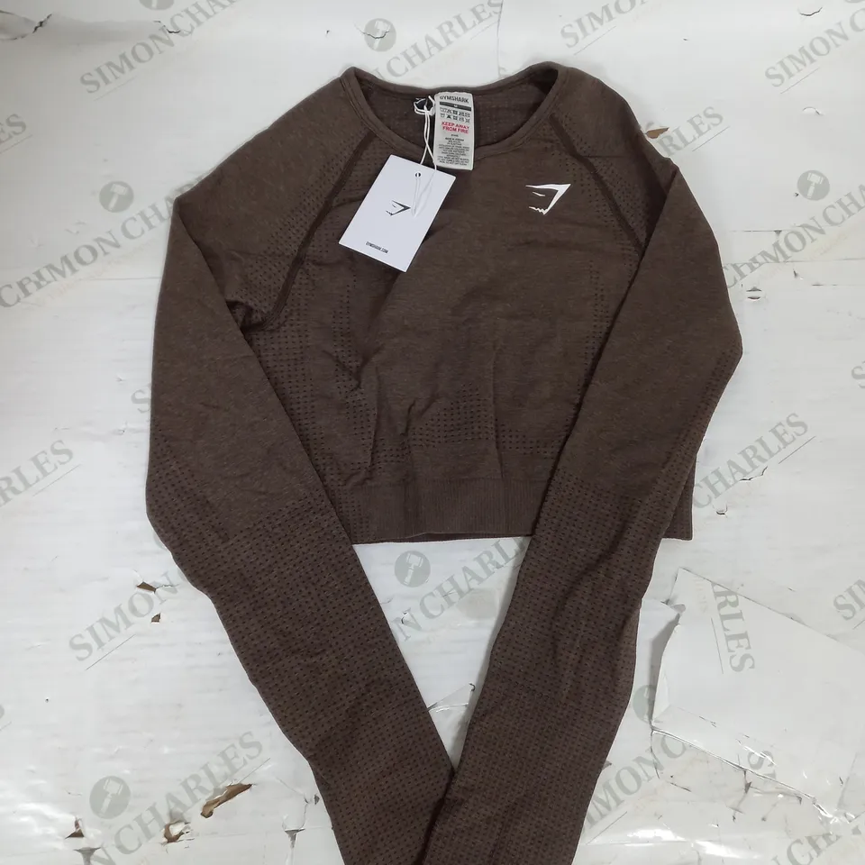 GYMSHARK VITAL SEAMLESS 2.0 CROP TOP IN BROWN MARL SIZE M