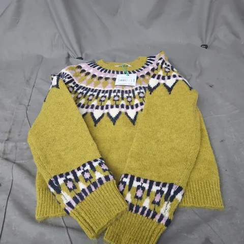 JOHN LEWIS & PARTNERS KIDS' KNITTED JUMPER – AGE 10 YEARS, MUSTARD WITH MULTICOLOUR FAIR ISLE YOKE