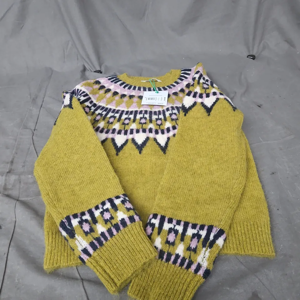 JOHN LEWIS & PARTNERS KIDS' KNITTED JUMPER – AGE 10 YEARS, MUSTARD WITH MULTICOLOUR FAIR ISLE YOKE