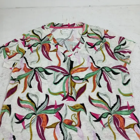 WHITE STUFF SUZIE PRINTED V NECK LINEN TEE SIZE 12