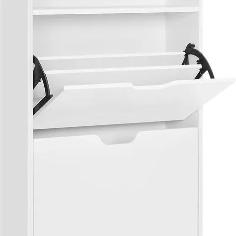 BOXED SONGMICS INTERLOCKING SHOE RACK, PLASTIC SHOE STORAGE CABINET - WHITE