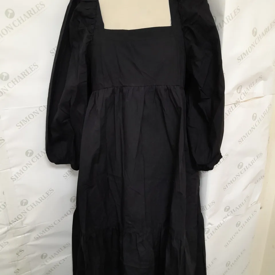NOBODY'S CHILD SQUARE NECK PUFF SLEEVE TIIERED RUFFLE MIDI DRESS IN BLACK SIZE 10