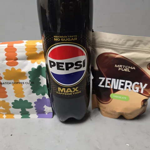 APPROXIMATELY 6 ASSORTED FOOD & DRINK ITEMS TO INCLUDE - PEPSI MAX CAFFEINE FREE , ZENERGY CHOCOLATE MATCHA FUEL ETC