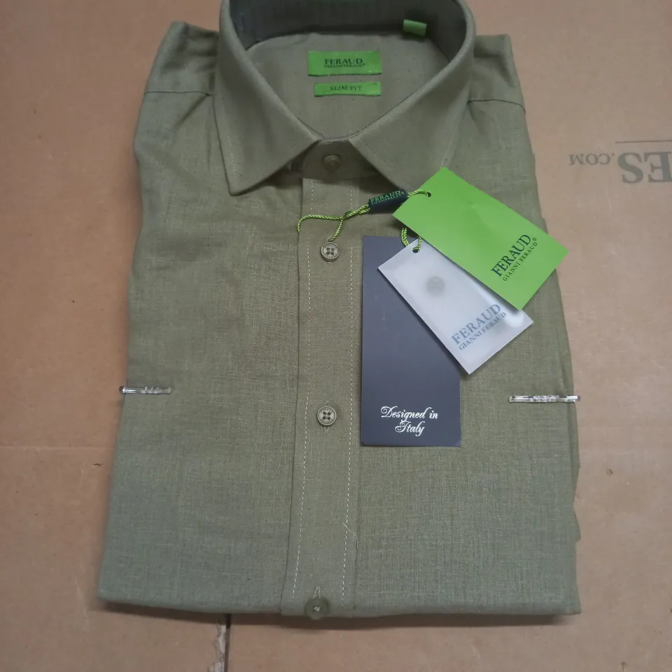 GIANNI FERAUD LINEN SLIM FIT SHIRT IN GREEN - S