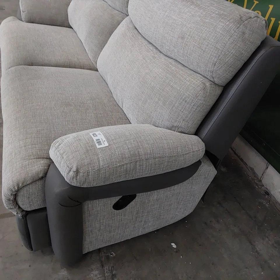 DESIGNER MANUAL RECLINING THREE SEATER SOFA GREY LEATHER/FABRIC 