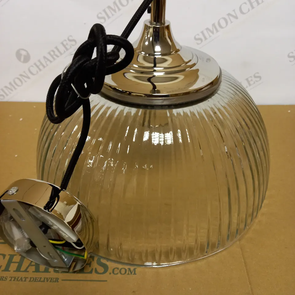 DAR LIGHTING YAMBOL PENDANT POLISHED NICKEL CLEAR GLASS LIGHT FIXTURE