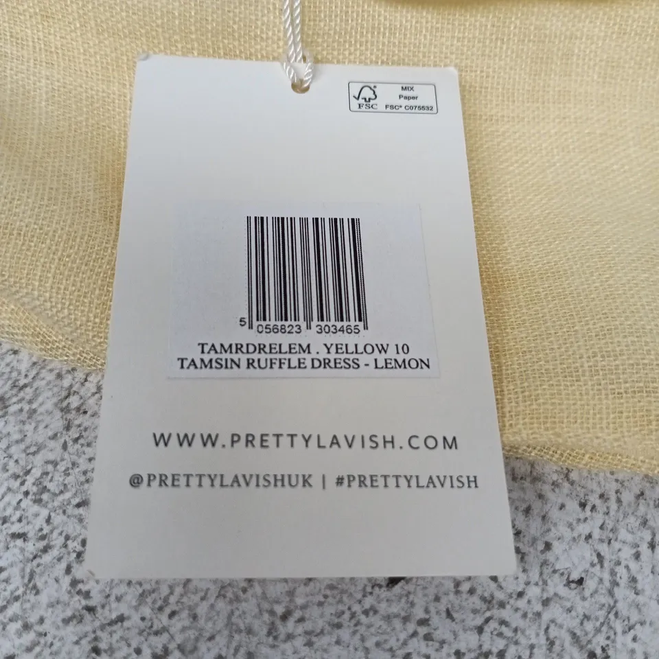 PRETTY LAVISH TAMSIN RUFFLE DRESS - LEMON, UK SIZE 10