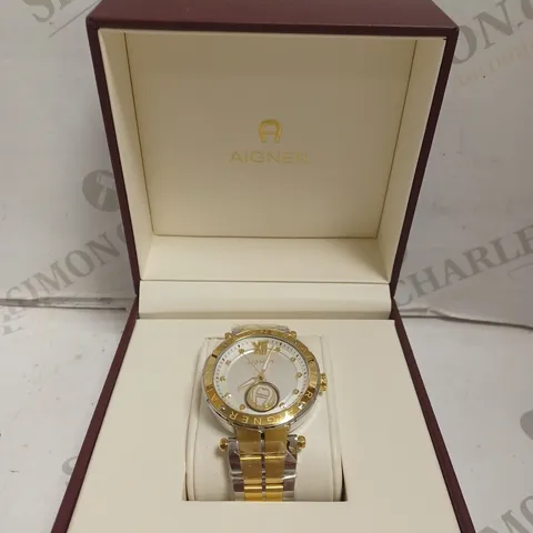 BOXED AIGNER GENTS VIGEVANO SWISS MADE WATCH WITH STAINLESS STEEL BRACELET - 5 ATM. 