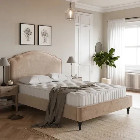 BOXED ELLA TIMELESS VELVET BED FRAME - NATURAL // SIZE: DOUBLE (2 BOXES)