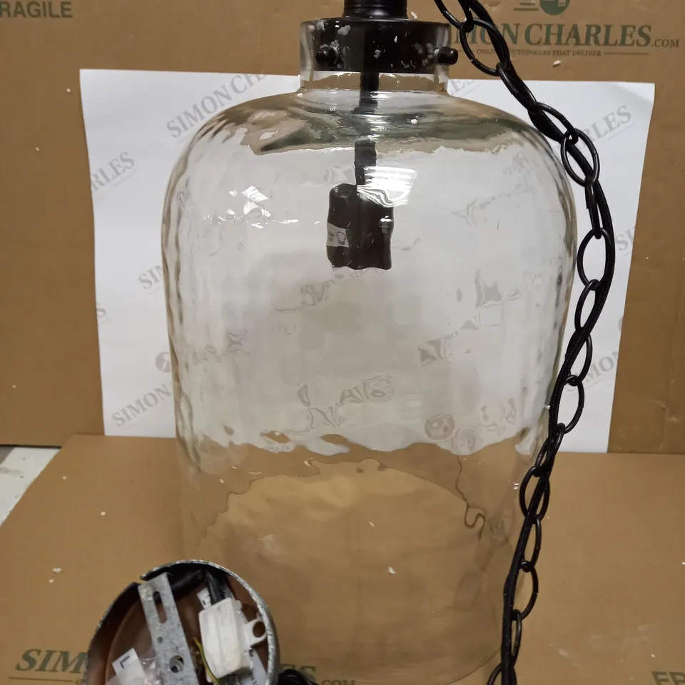 DAR LIGHTING TIGODA 1LT SINGLE PENDANT BRONZE AND GLASS LIGHT FIXTURE 