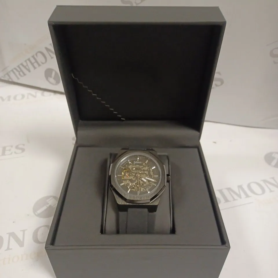 MENS EDISON SKELETON DIAL RUBBER STRAP WATCH