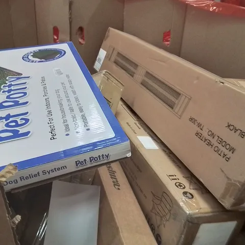 PALLET OF ASSORTED HOUSEHOLD GOODS AND PRODUCTS TO INCLUDE;CAMPING CHAIR,PATIO HEATER,PET POTTY GRASS