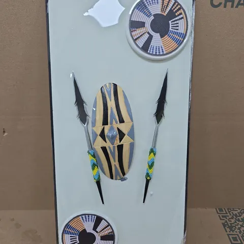 RWANDA BEADED SPEAR & SHIELD WALL HANGING