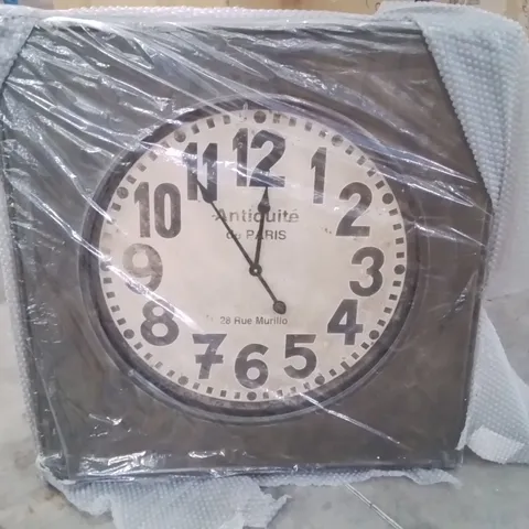 BRAND NEW HOMESDIRECT365 LARGE SQUARE INDUSTRIAL ANTIQUE DE PARIS WALL CLOCK