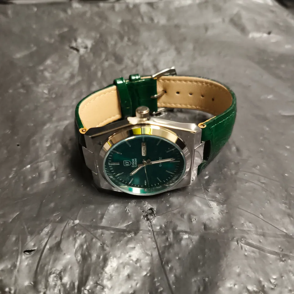 MENS ERNEST FERDINAND WATCH – DAY DATE CALENDAR DIAL – LEATHER STRAP