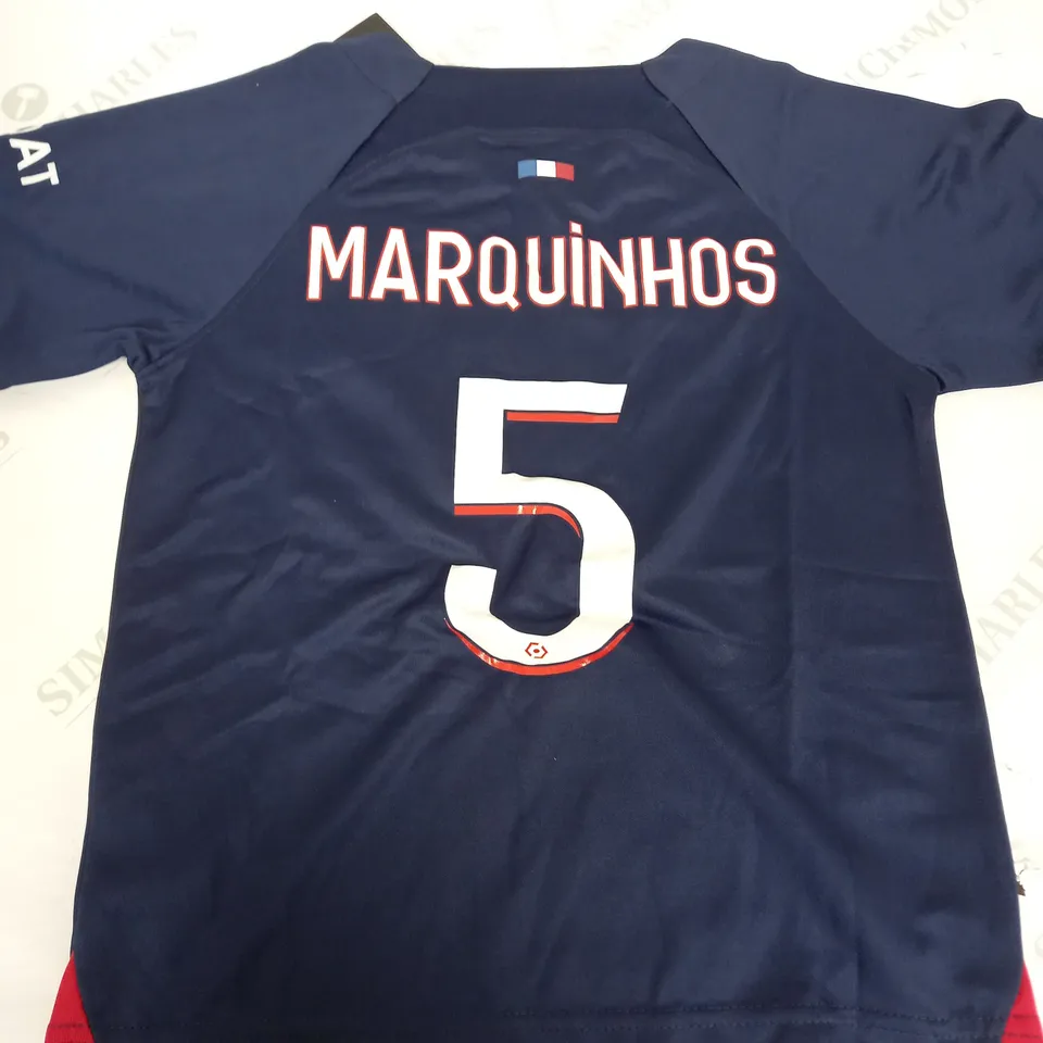 NIKE PSG KIDS HOME SHIRT AND SHORTS - '5 MARQUINHOS' - SIZE 22