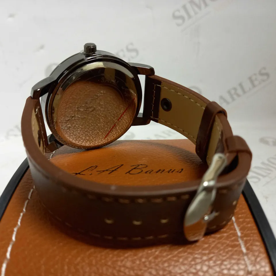 LA BANUS COFFEE COLOUR LEATHER STRAP WRISTWATCH  RRP £500