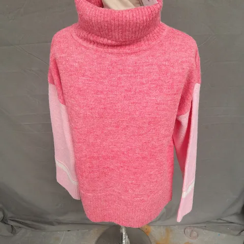 OLIVER BONAS TWO TONE ROLL NECK SWEATER IN PINK SIZE 8